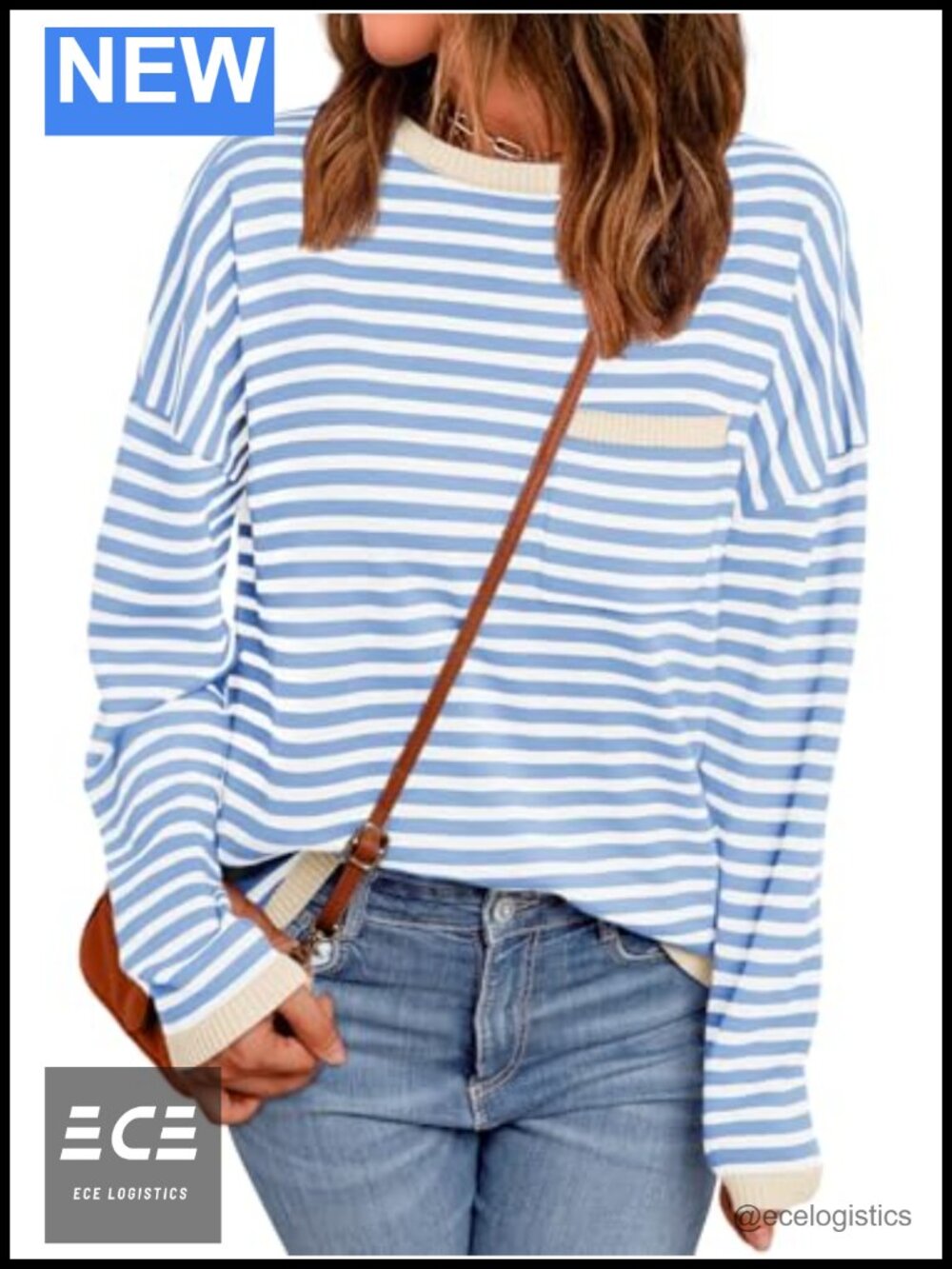 Womens Striped Lightweight Crewneck Oversized Sweater Pullover